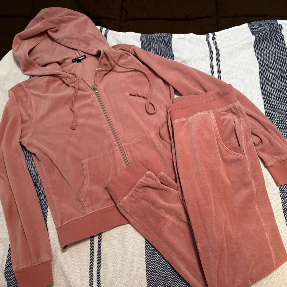 Fashion Nova Pink Velour Tracksuit